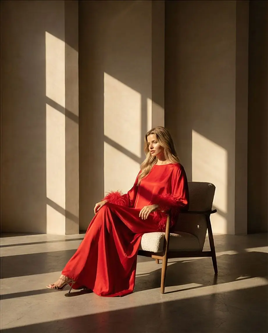 Abito tinta unita rosso in triacetato — Antonella Bravi