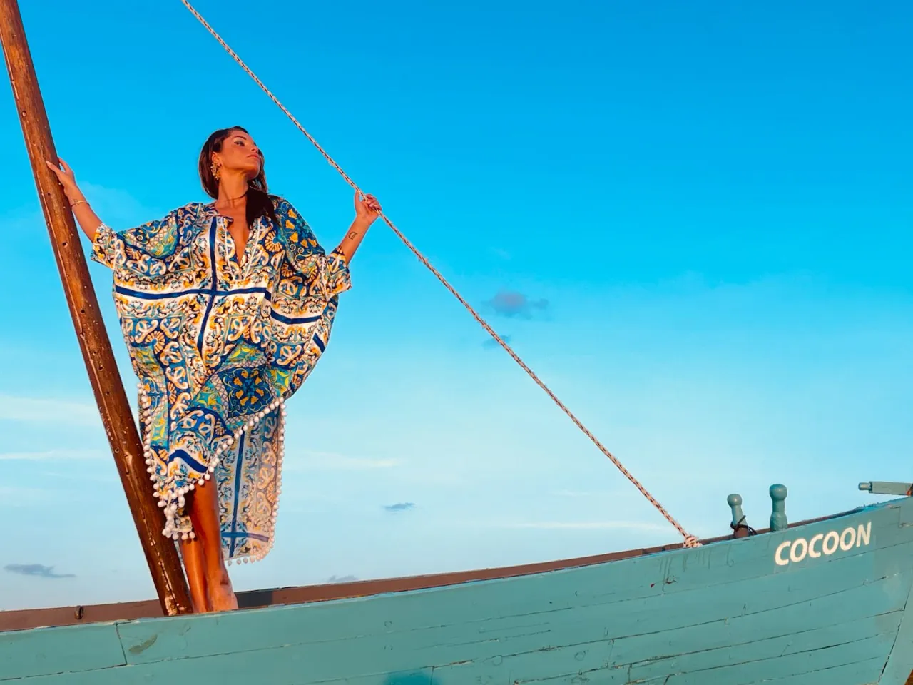 Caftano in seta a maioliche con frange — Maldive